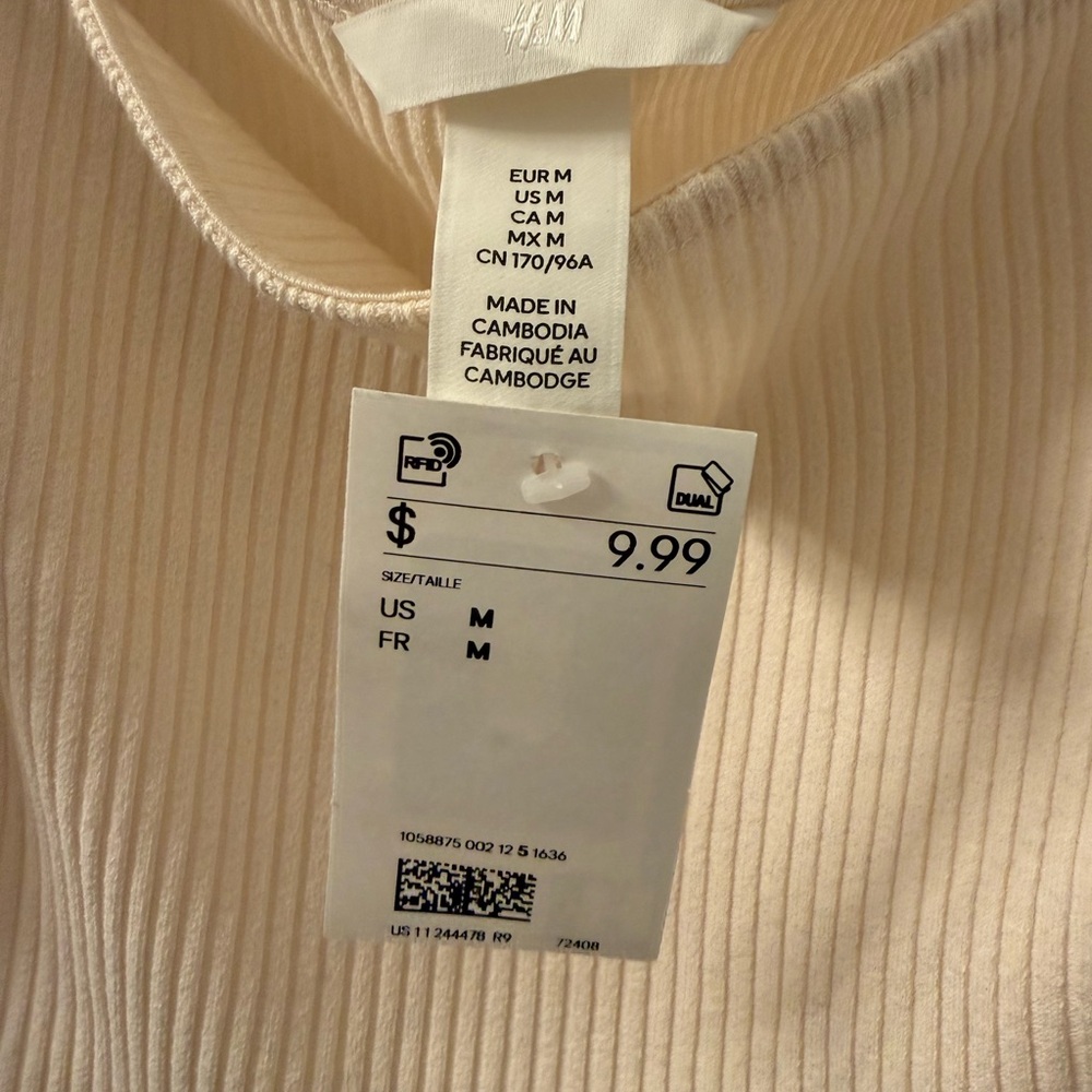 NWT Cream Ribbed Puff Sleeve Square Neck Top - Picture 2 of 3